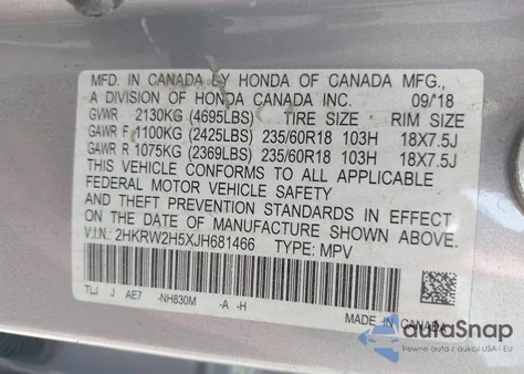 2018 Honda Cr-V Ex из США, поврежденный, VIN 2HKRW2H5XJH681466